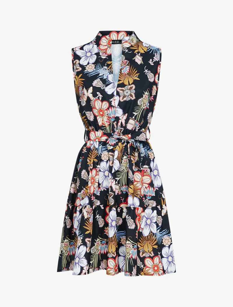 Skaterkleid mit grafischem Blumenmuster - schwarz