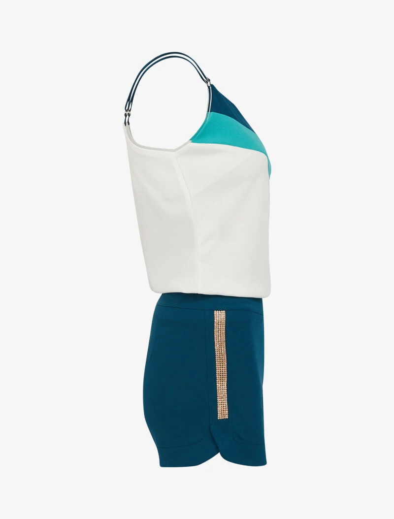 Strassiertes Tanktop und Shorts-Set - Grün