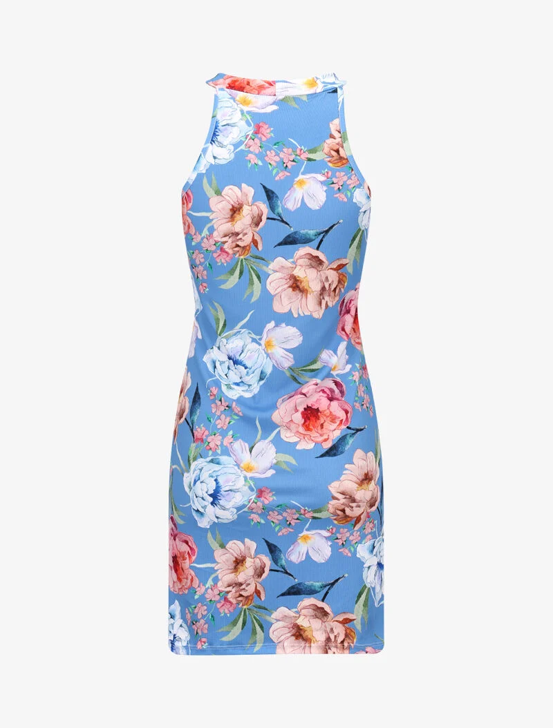 Geripptes Kleid mit Prints - Himmelblau