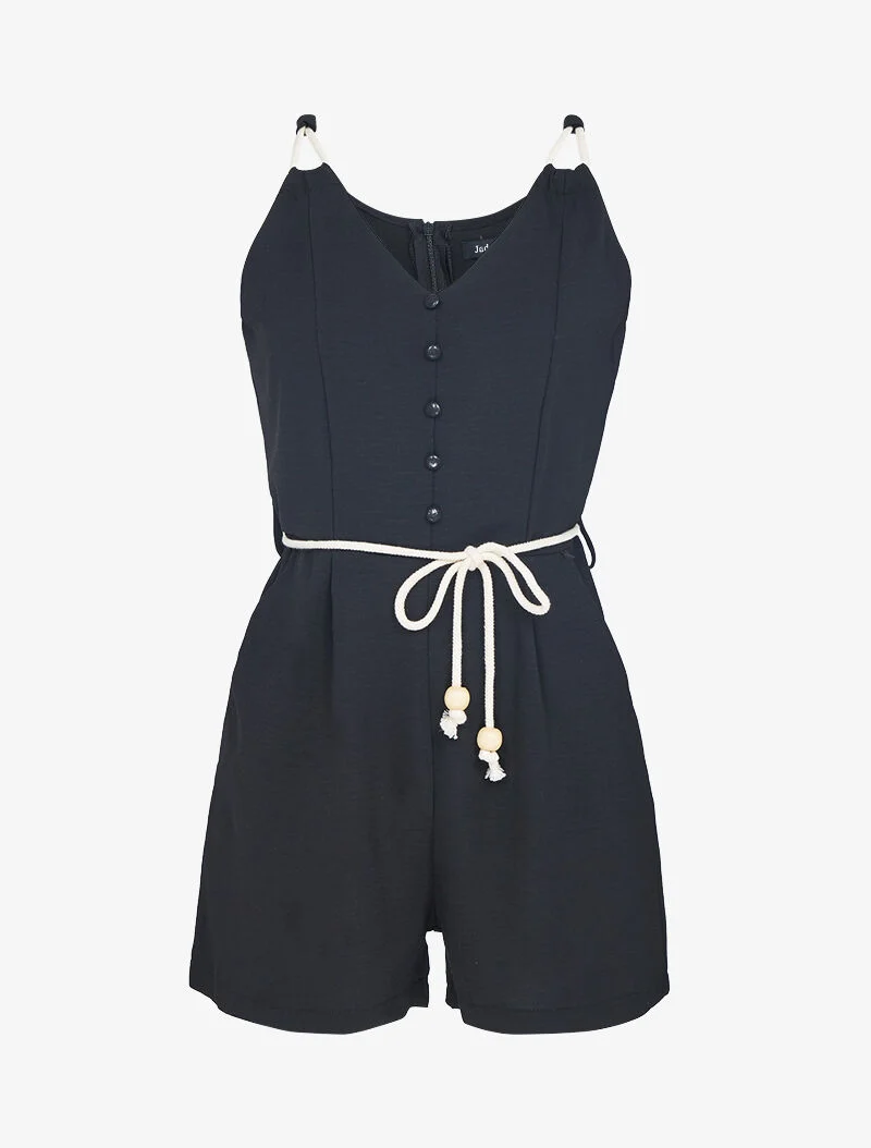 Fließender Jumpsuit mit Kordeldetails - schwarz