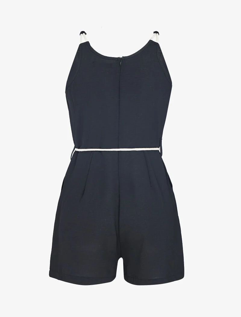 Fließender Jumpsuit mit Kordeldetails - schwarz