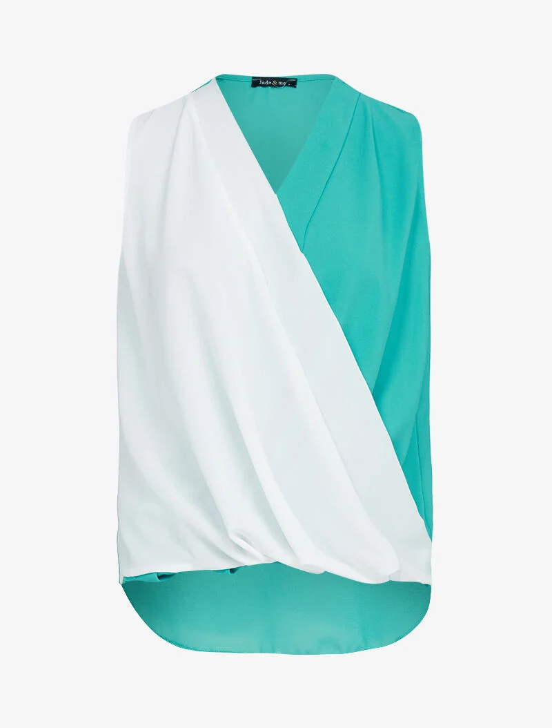 Colorblock-Top aus Voile - Türkis