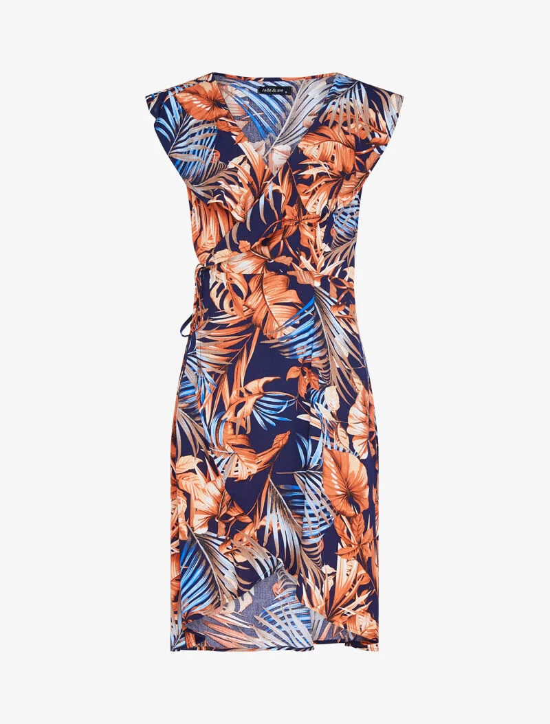 Wickelkleid mit Rüschenoberteil - Marine
