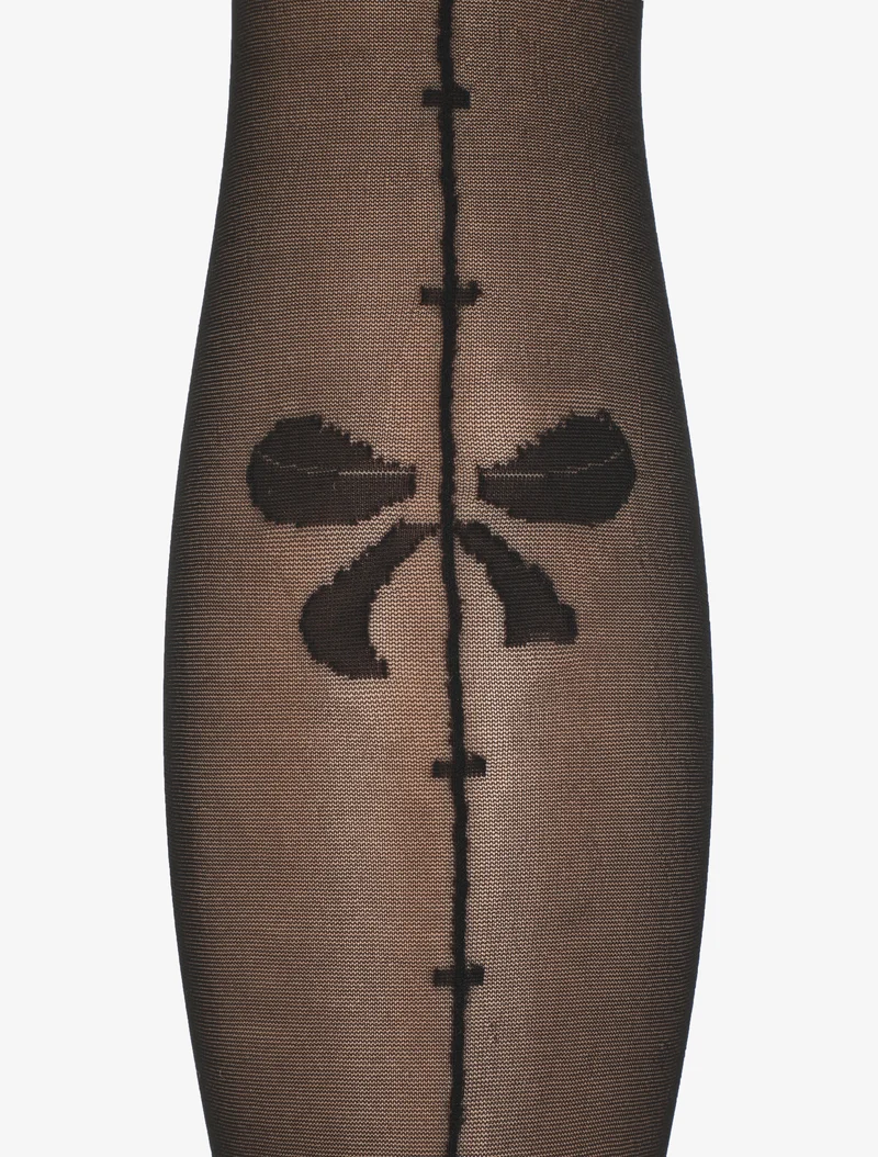 Zebra- und Schleifenmuster-Strumpfhose aus Voile - Schwarz