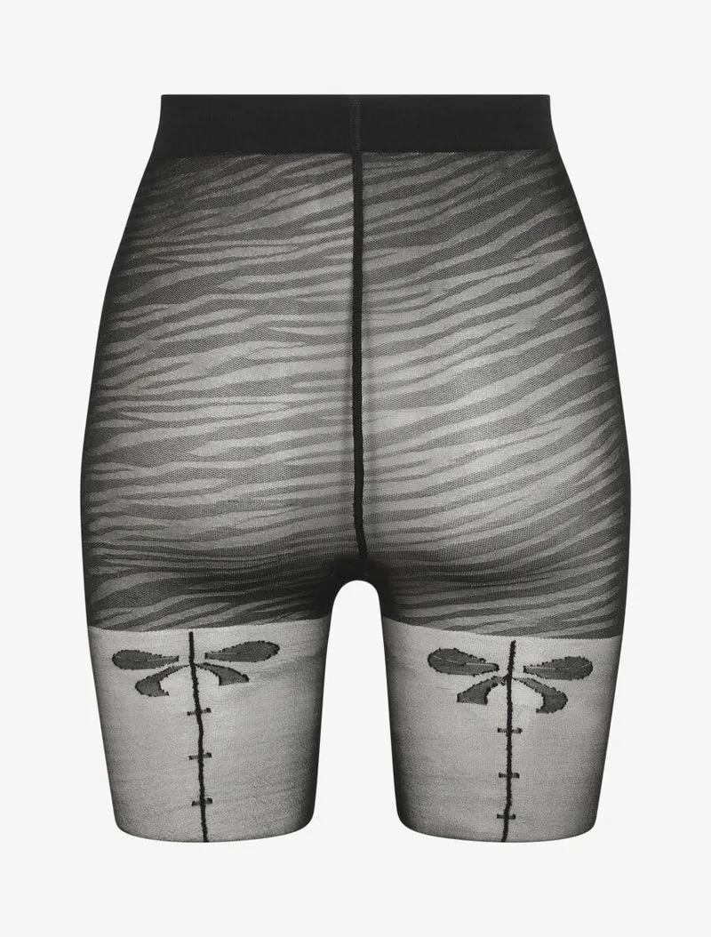 Zebra- und Schleifenmuster-Strumpfhose aus Voile - Schwarz