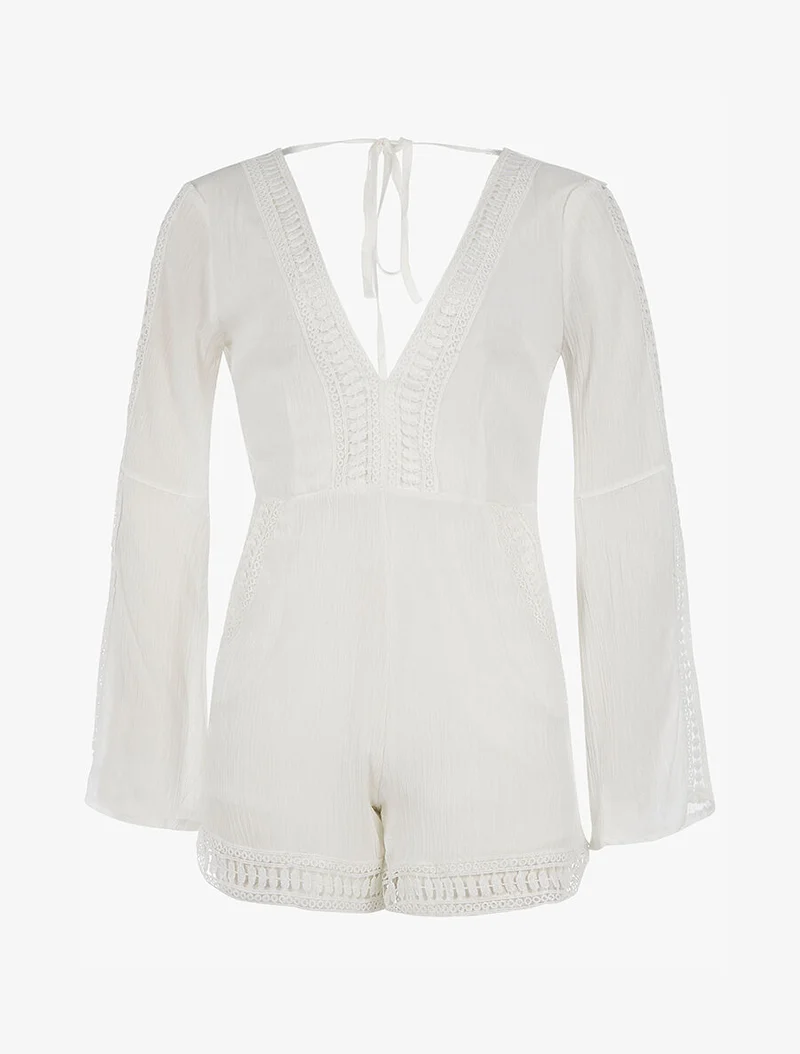 Spitzenbesetzter Jumpsuit. - weiß