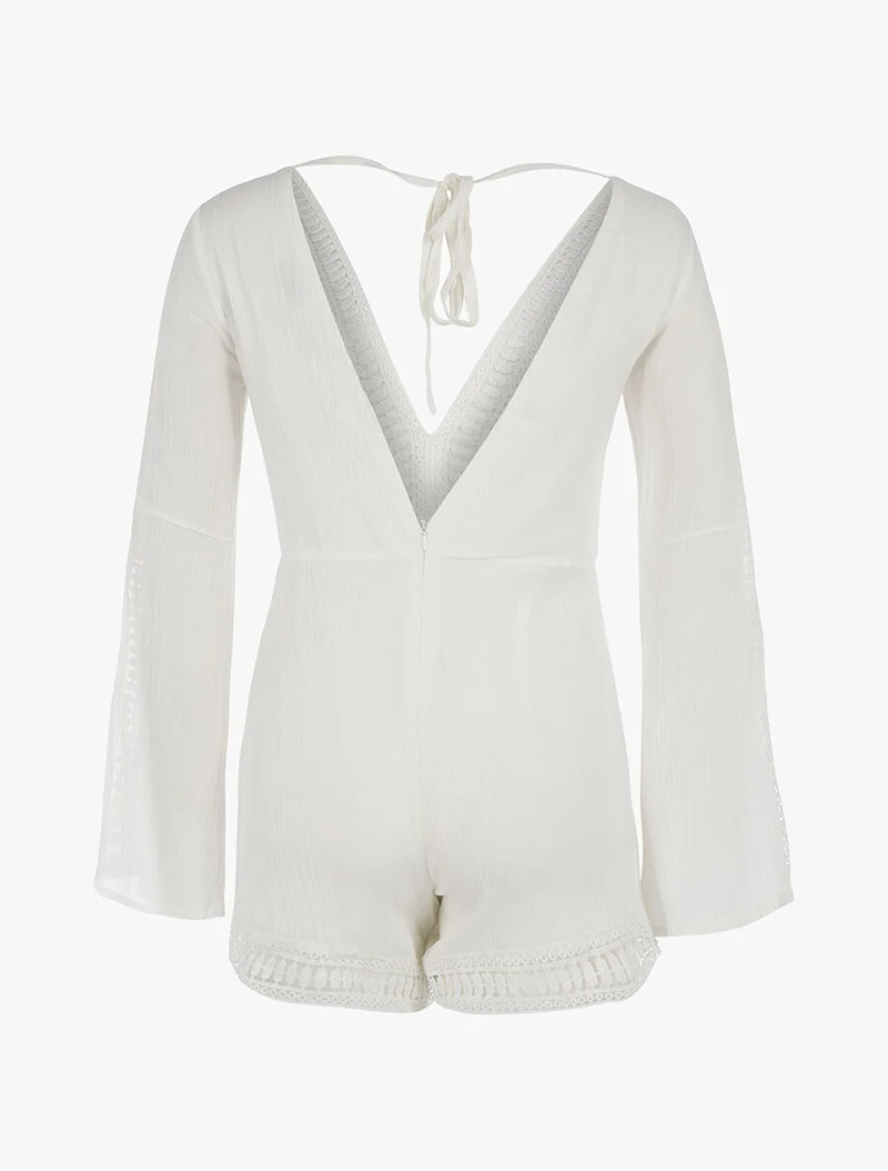 Spitzenbesetzter Jumpsuit. - weiß