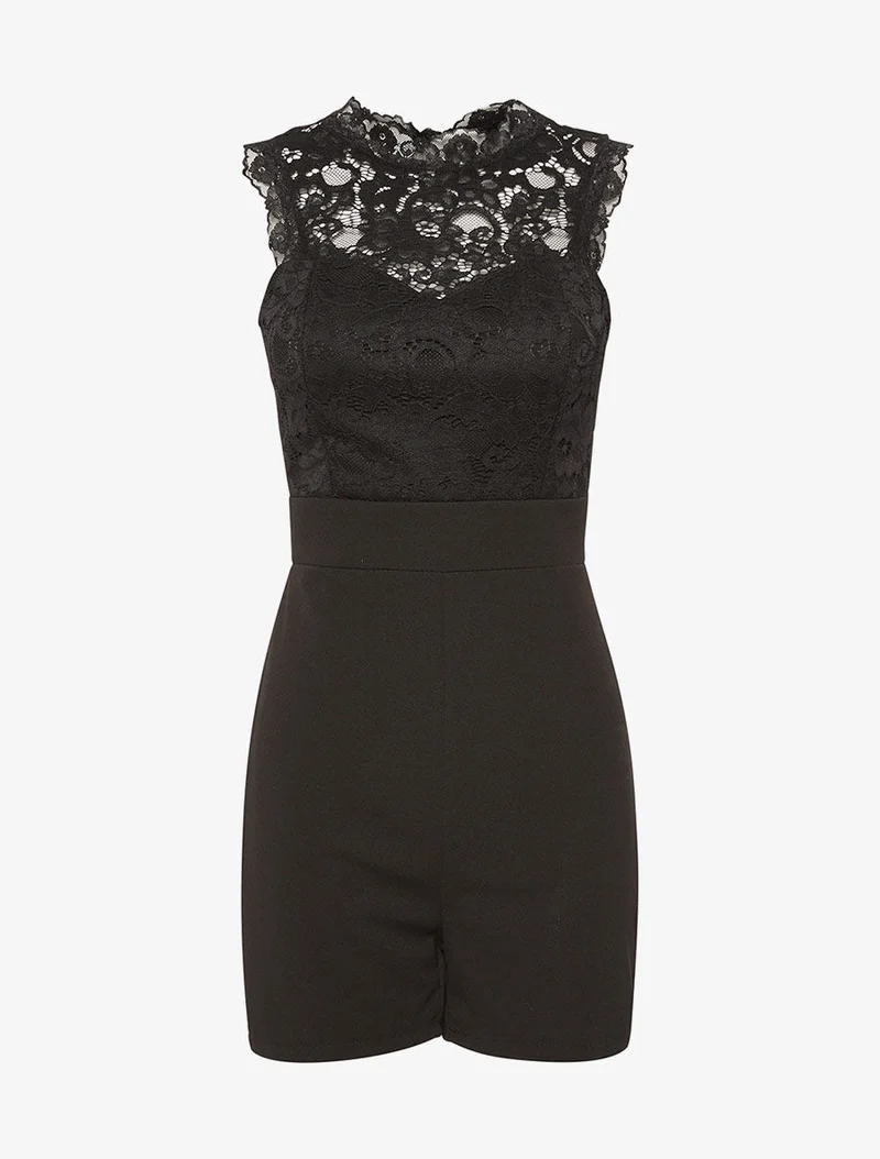 Spitzenbustier-Rückenfreie Jumpsuit - schwarz