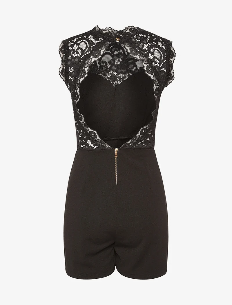 Spitzenbustier-Rückenfreie Jumpsuit - schwarz