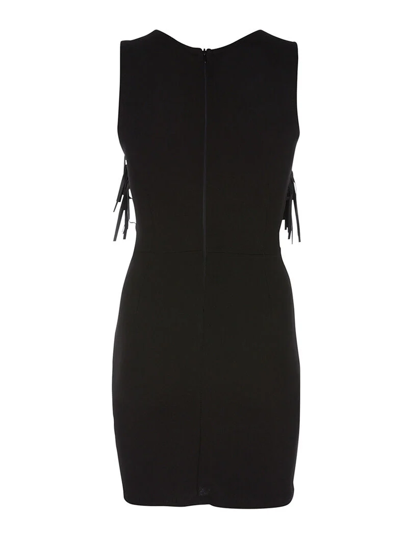Fransen-Kunstleder-Vorderkleid - schwarz