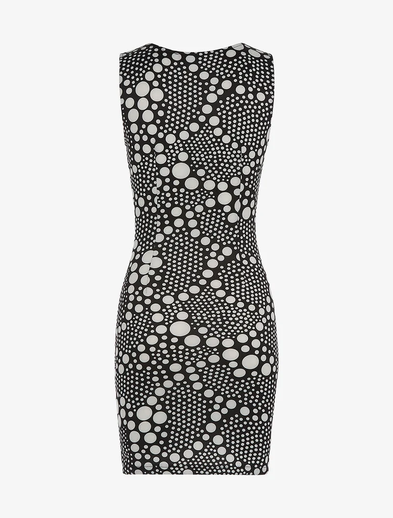 Gepunktetes Kleid mit Reißverschluss-Ausschnitt - schwarz