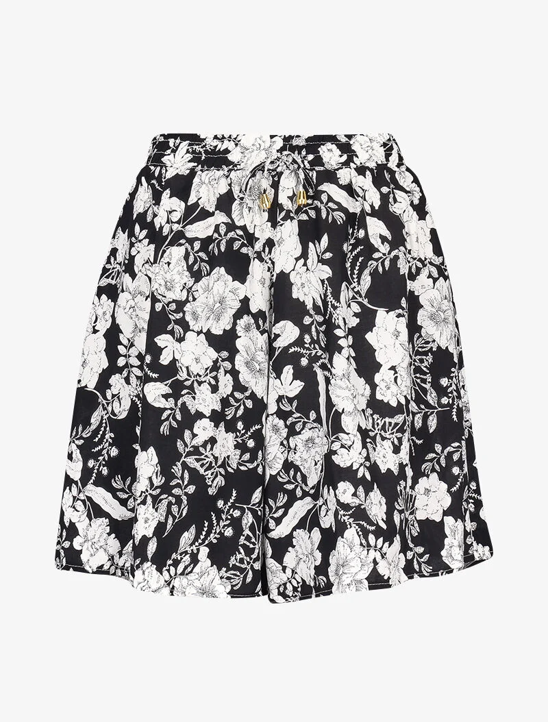 Kurzer Rock mit monochromem Blumenmuster - schwarz