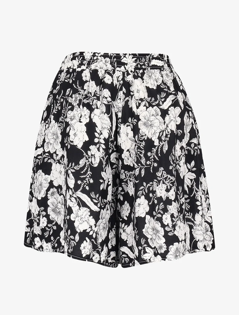 Kurzer Rock mit monochromem Blumenmuster - schwarz
