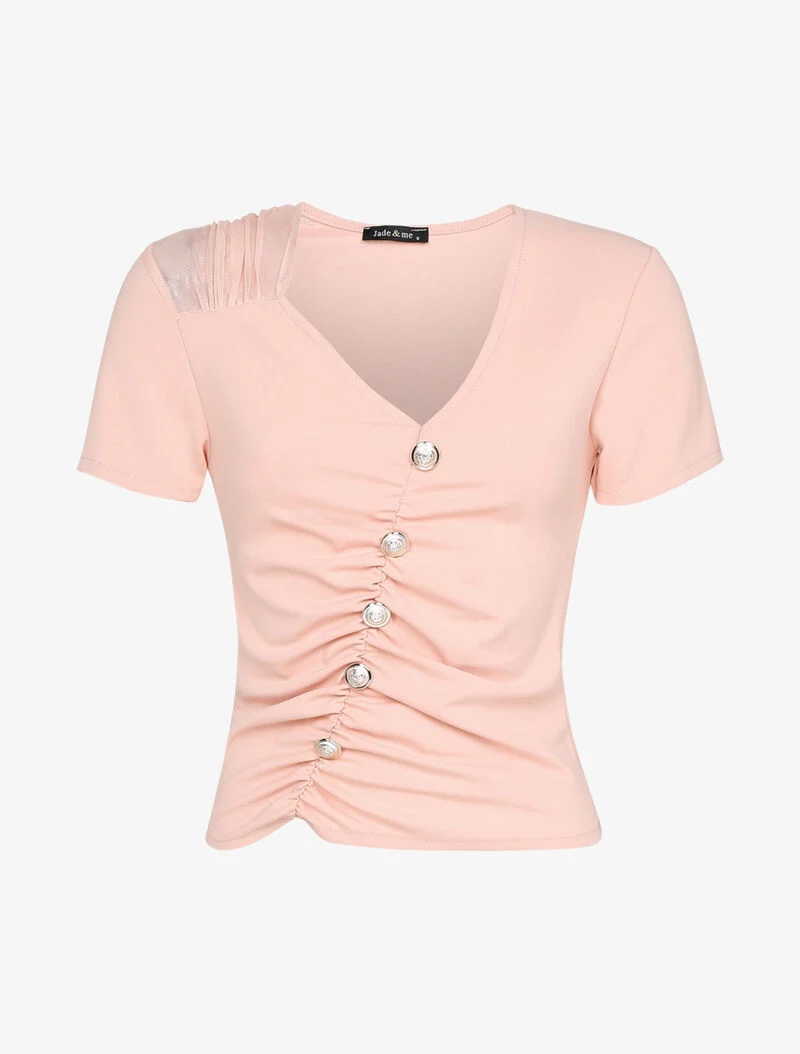 Schulterfreies Oberteil mit Knopfleiste - Rose