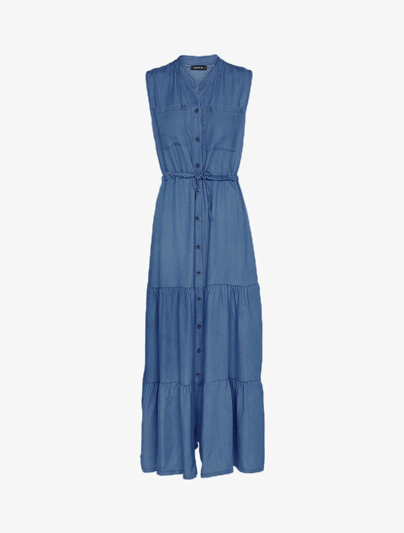 Langes Kleid mit Knopfleiste - Denimblau