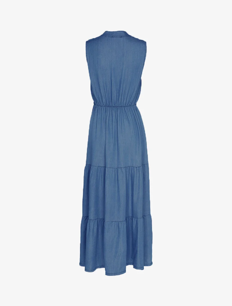 Langes Kleid mit Knopfleiste - Denimblau