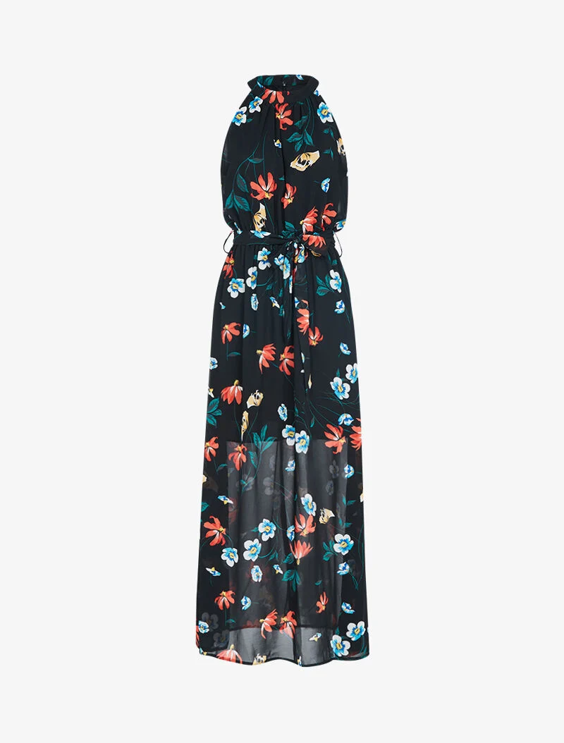 Langes Kleid mit amerikanischem Kragen - schwarz