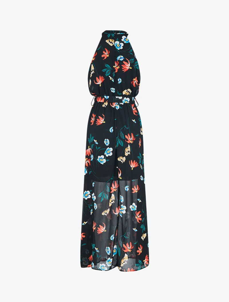 Langes Kleid mit amerikanischem Kragen - schwarz