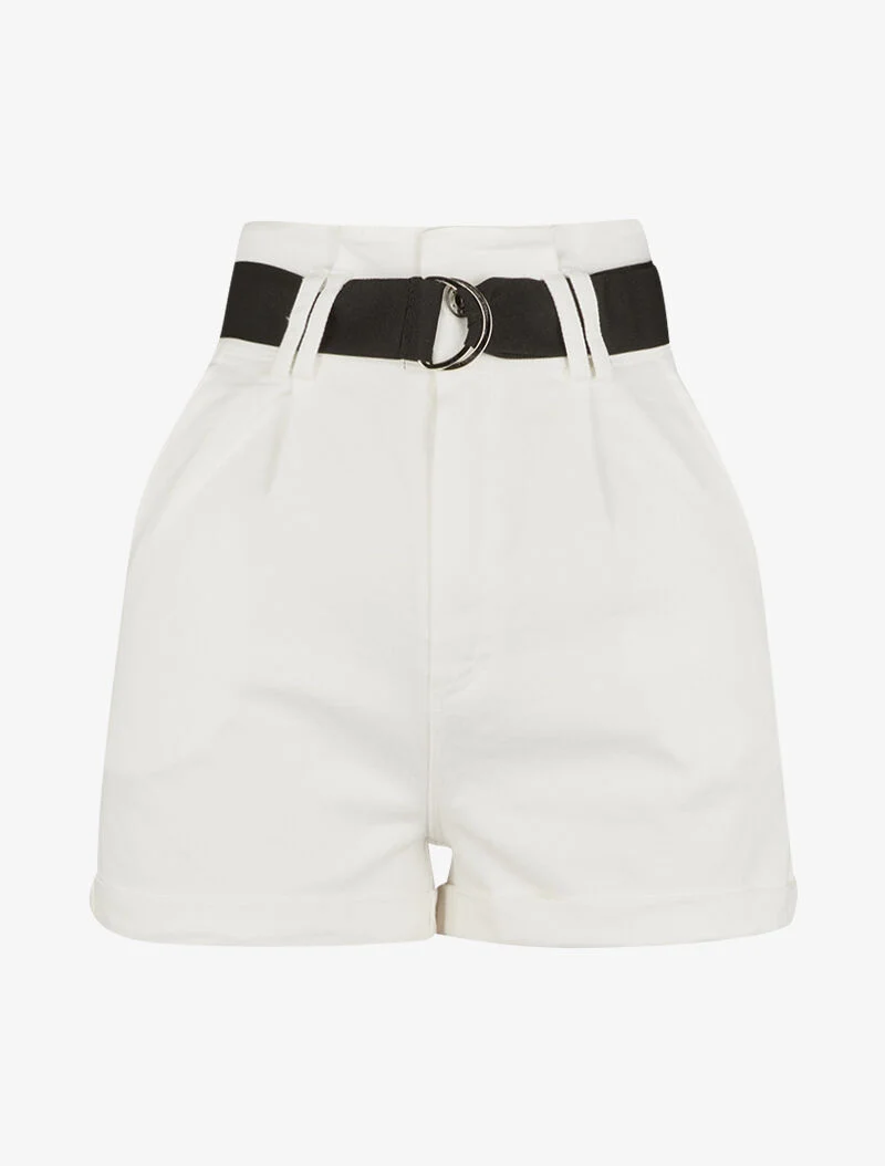 High-Waist-Jeansshorts - weiß