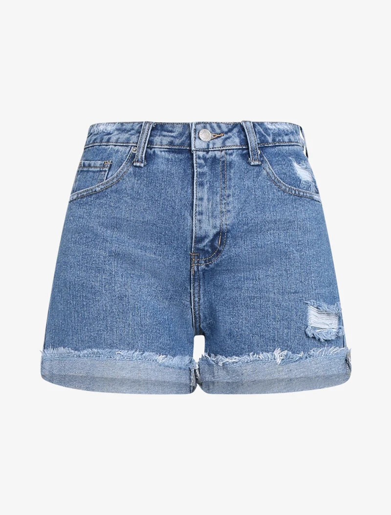 Shorts mit ausgefransten Säumen - Denimblau