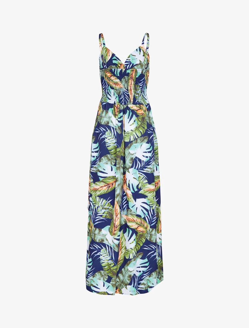 Langes Sommerkleid mit Druck und seitlichem Schlitz - Marine