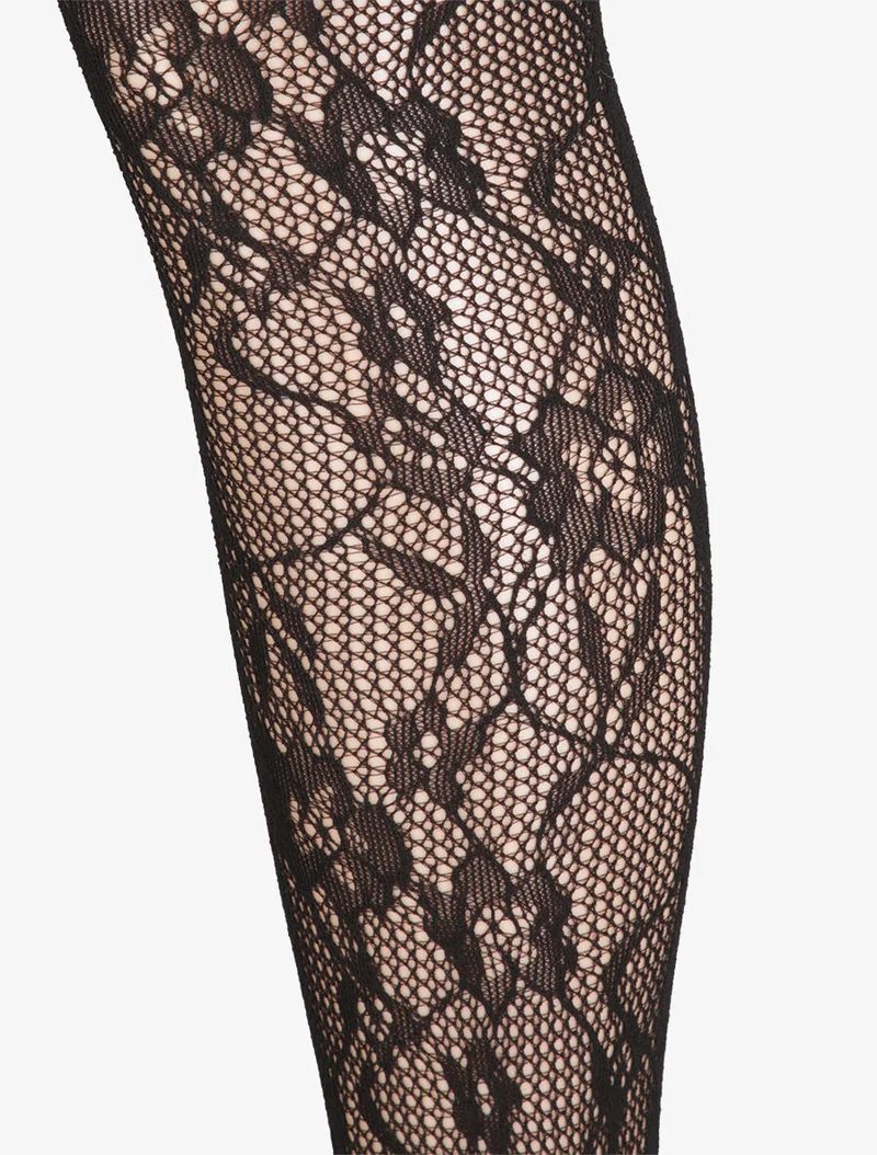 Netzstrumpfhose mit Blumenmuster - Schwarz