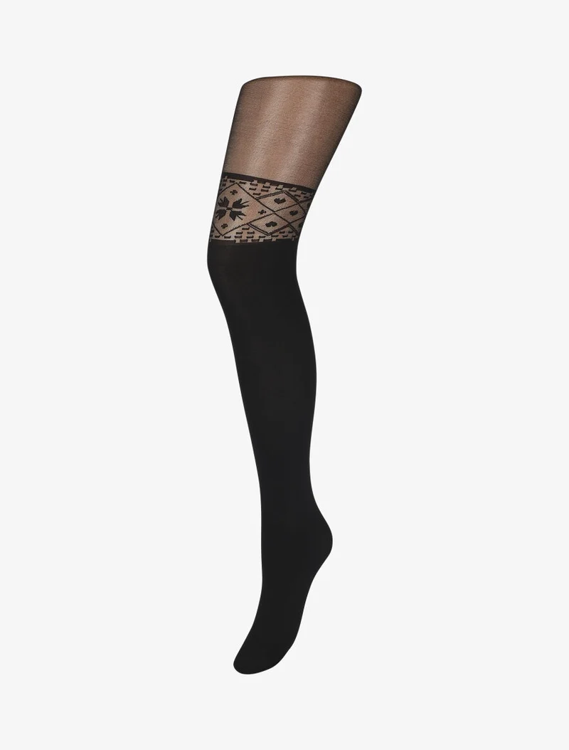 Strumpfhosen aus Voile mit Herzmotiven - Schwarz