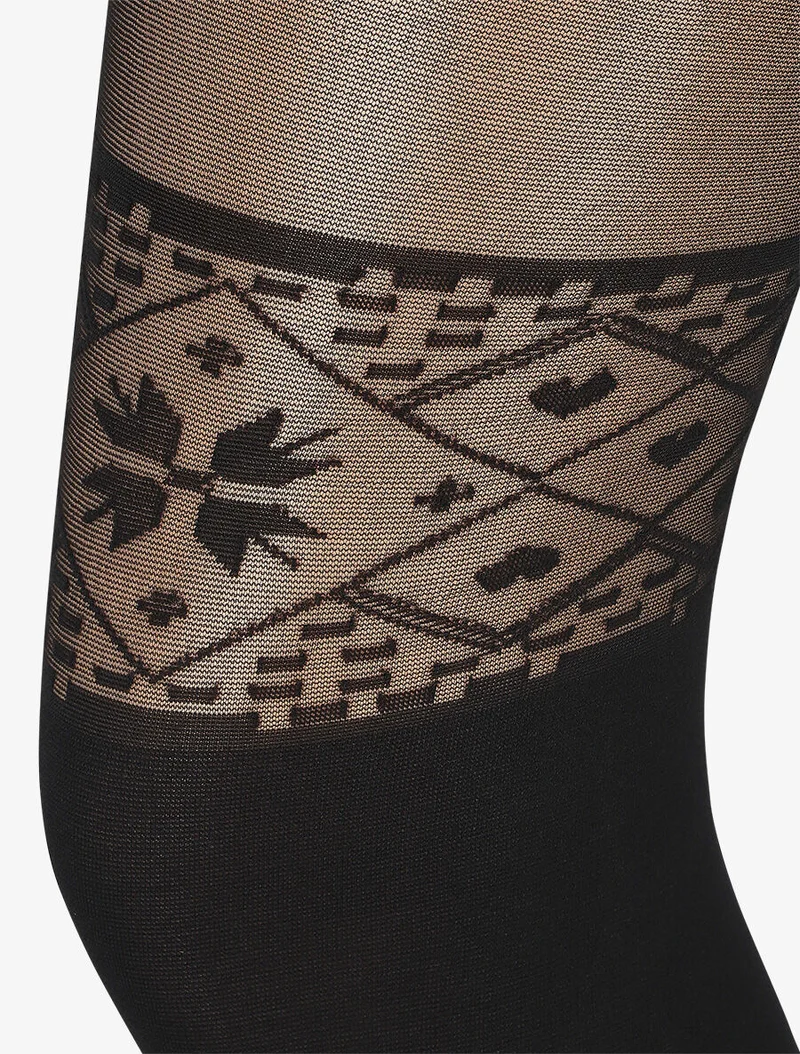 Strumpfhosen aus Voile mit Herzmotiven - Schwarz