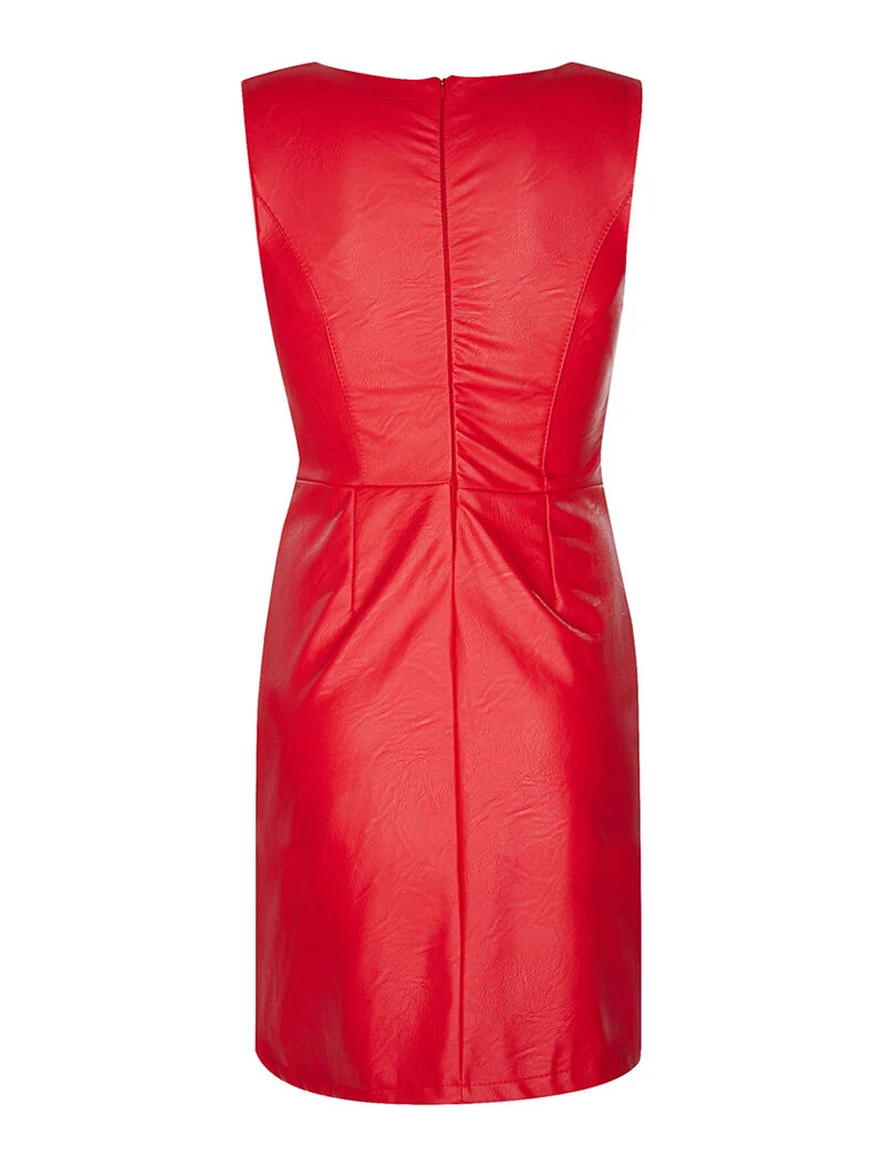 Kleid in Lederoptik mit Reißverschlüssen - Rot