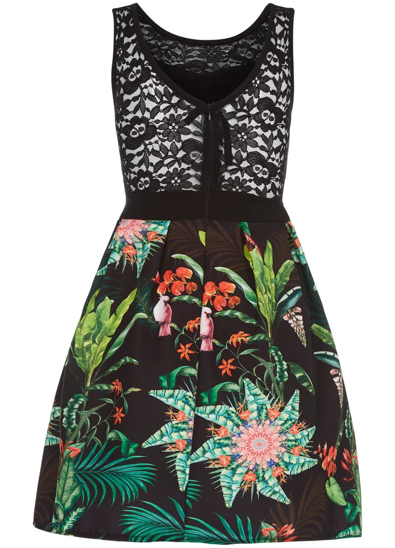 Skaterkleid mit Spitzenoberteil - schwarz
