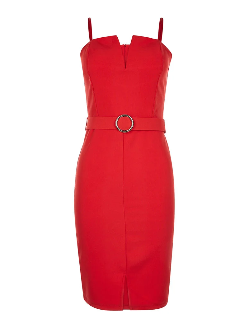 V-Ausschnitt Kleid mit Bügel - Rot