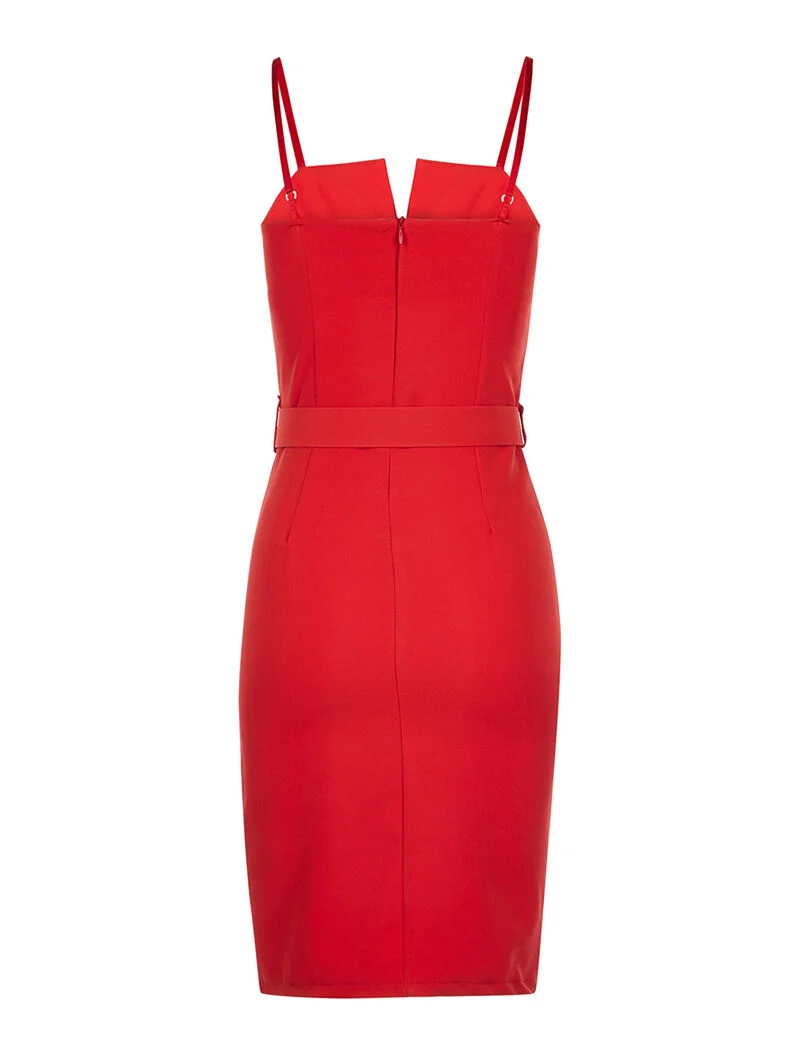 V-Ausschnitt Kleid mit Bügel - Rot
