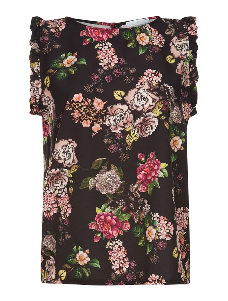 Satinoberteil mit Druckmuster - schwarz