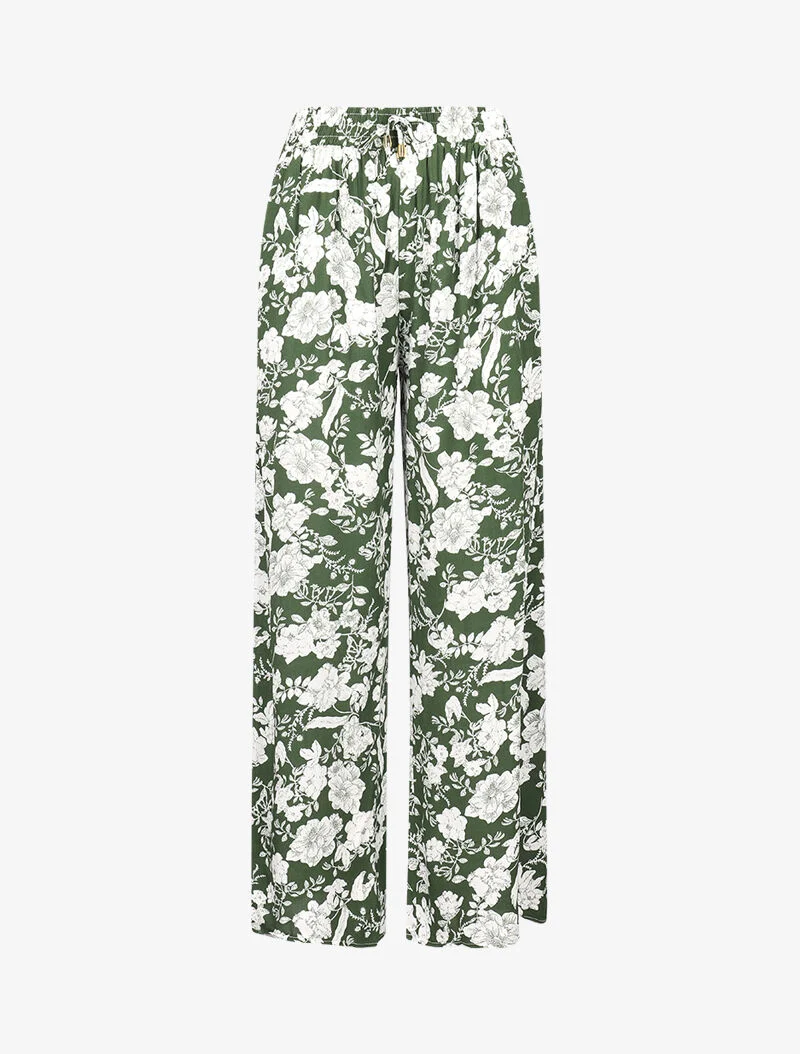 Fließende Hose mit kontrastierendem Blumenmuster - Grün