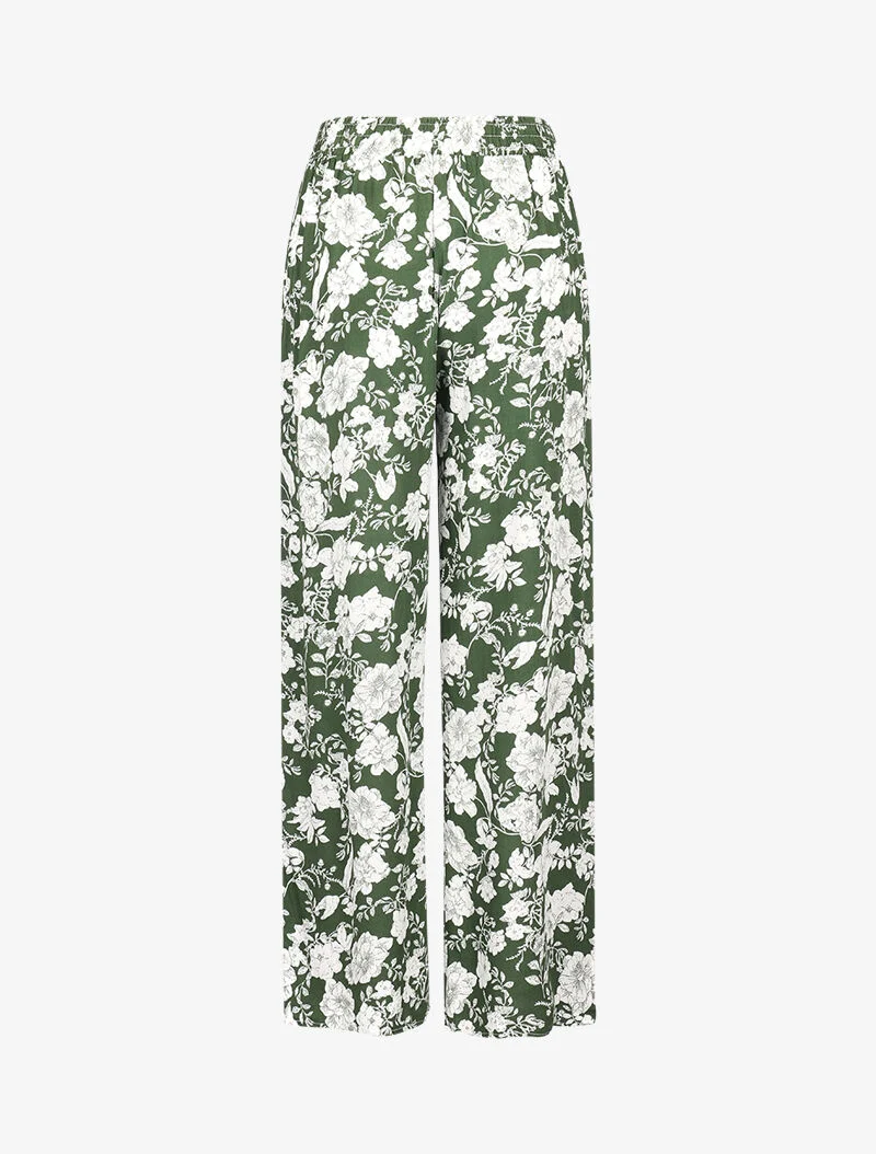 Fließende Hose mit kontrastierendem Blumenmuster - Grün