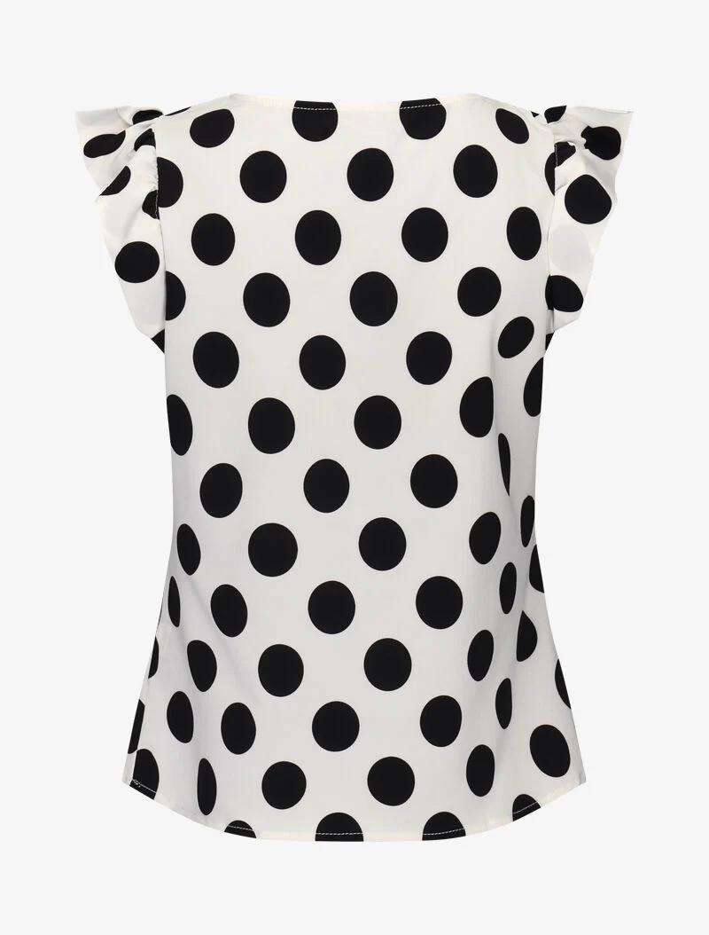 Bluse mit gepunktetem Muster und Flügelärmeln - weiß