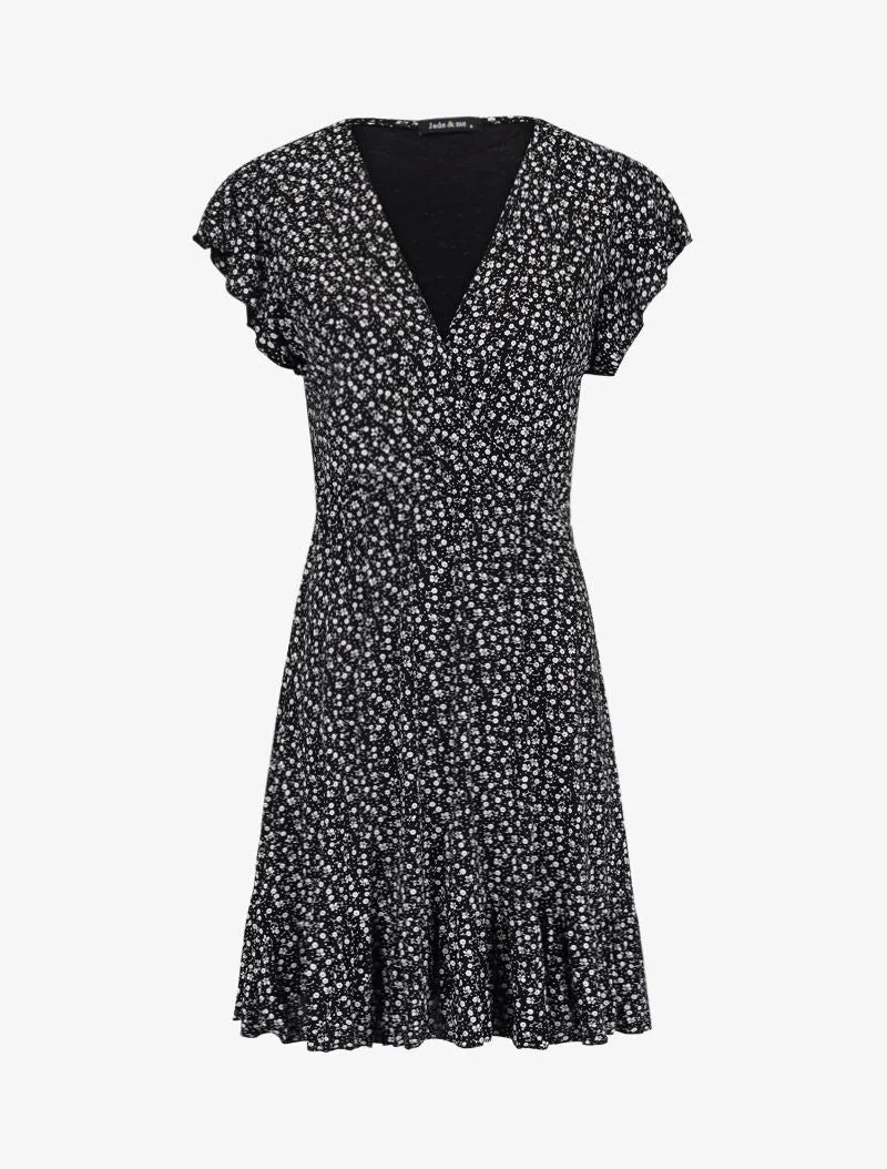 Kleid mit kleinem Blumenmuster - schwarz
