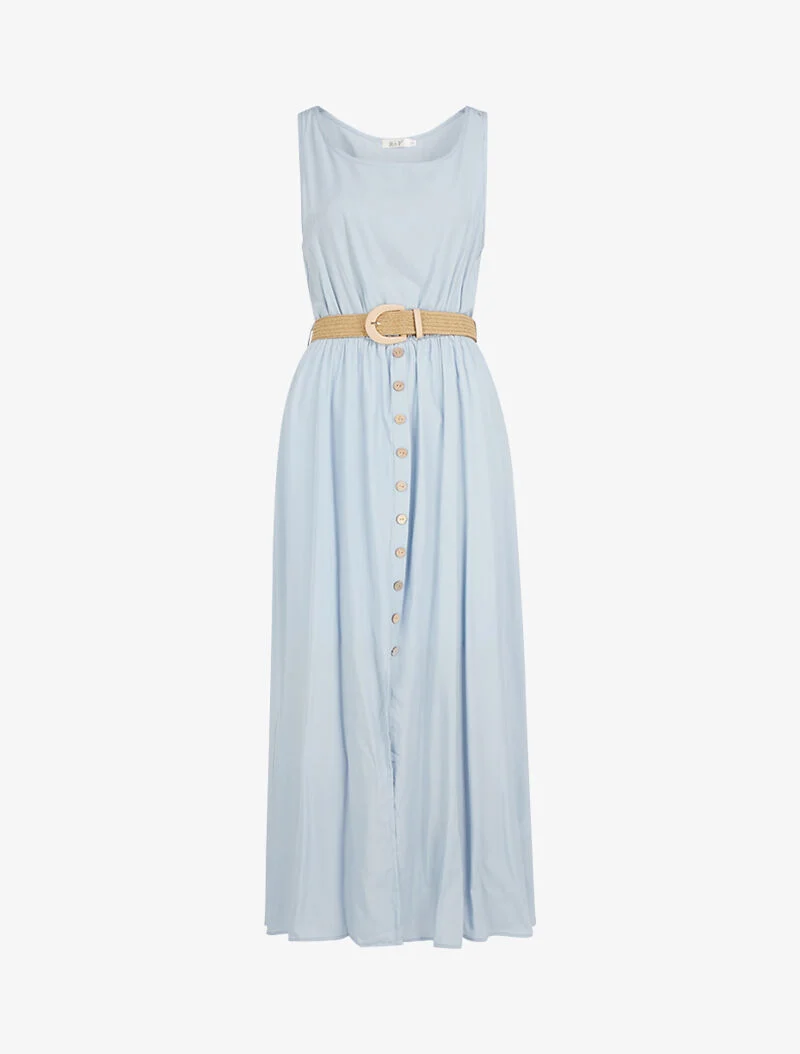 Langes Kleid mit dekorativen Knöpfen - Himmelblau