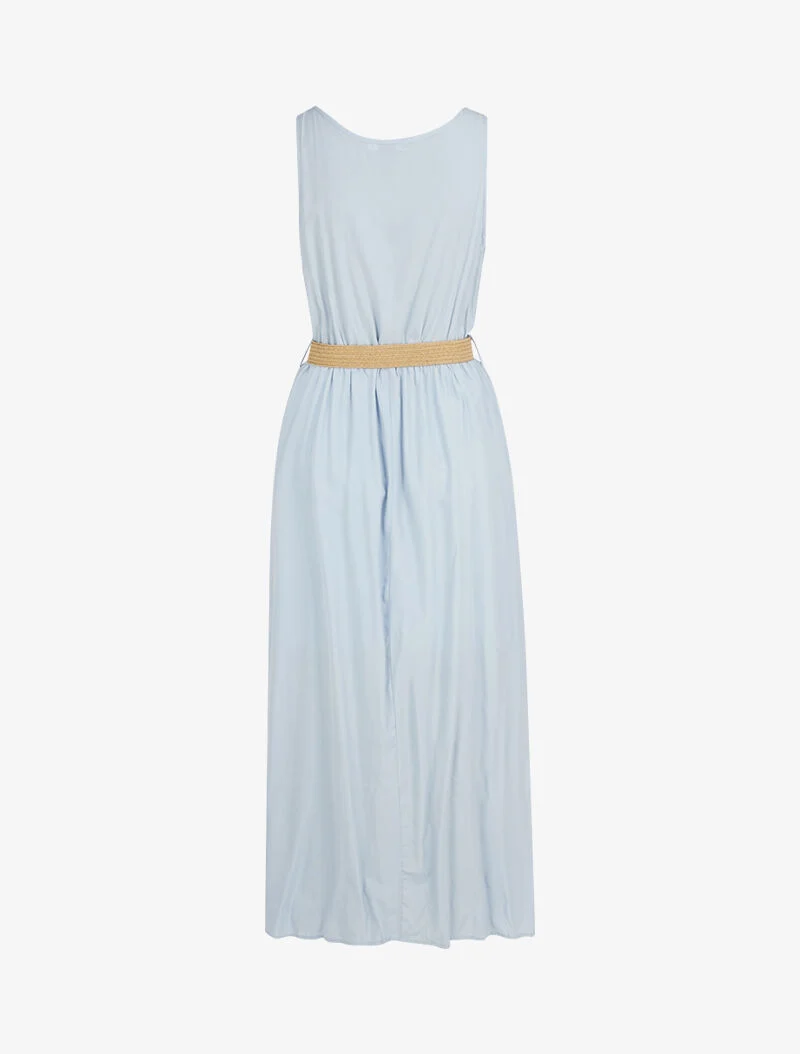Langes Kleid mit dekorativen Knöpfen - Himmelblau