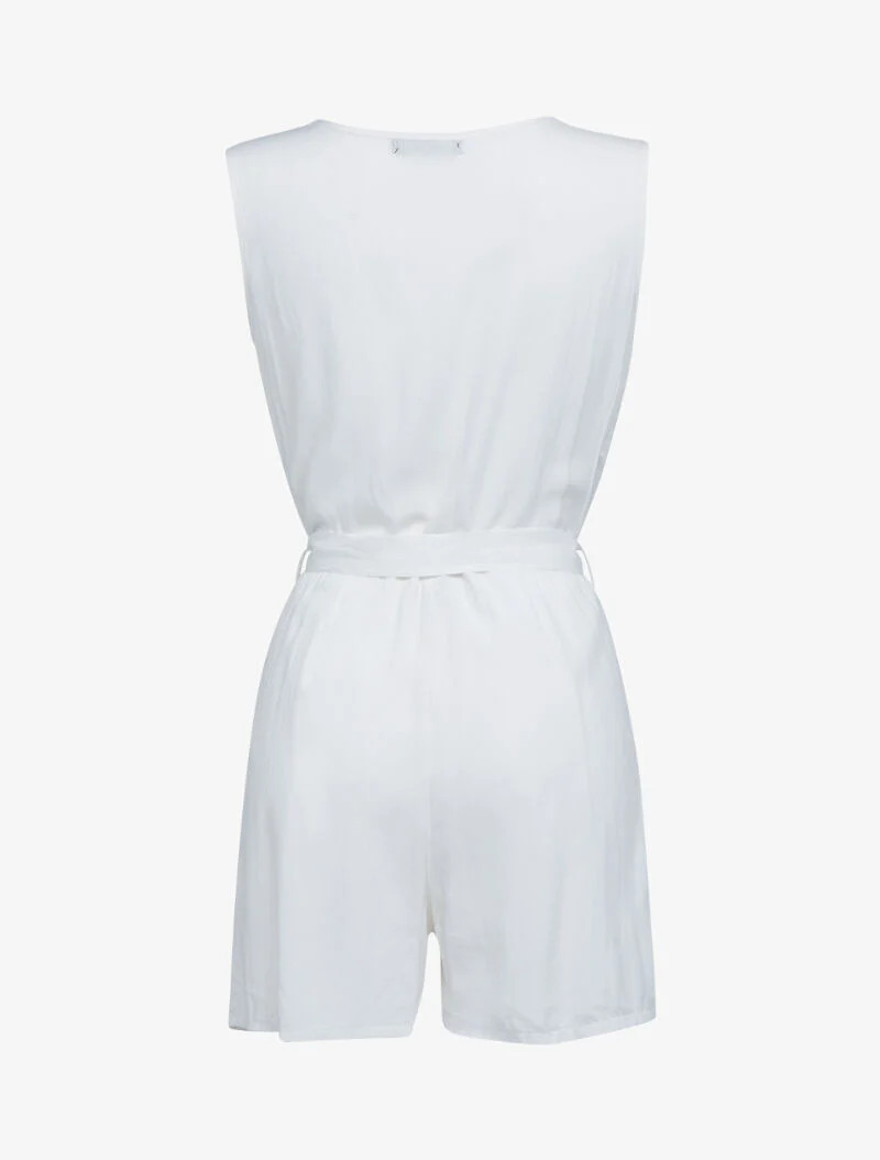 Fließender Jumpsuit mit silberner Knopfleiste - weiß