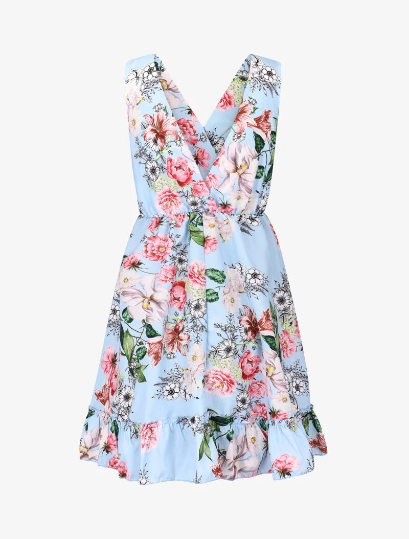 Wickelkleid mit Druck und Volants - Himmelblau