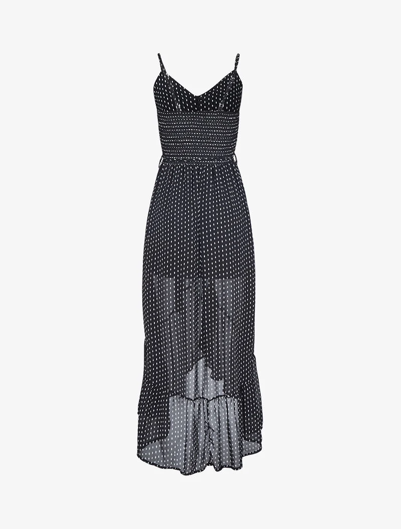 Langes Kleid mit Rüschen und Rautenmuster. - schwarz
