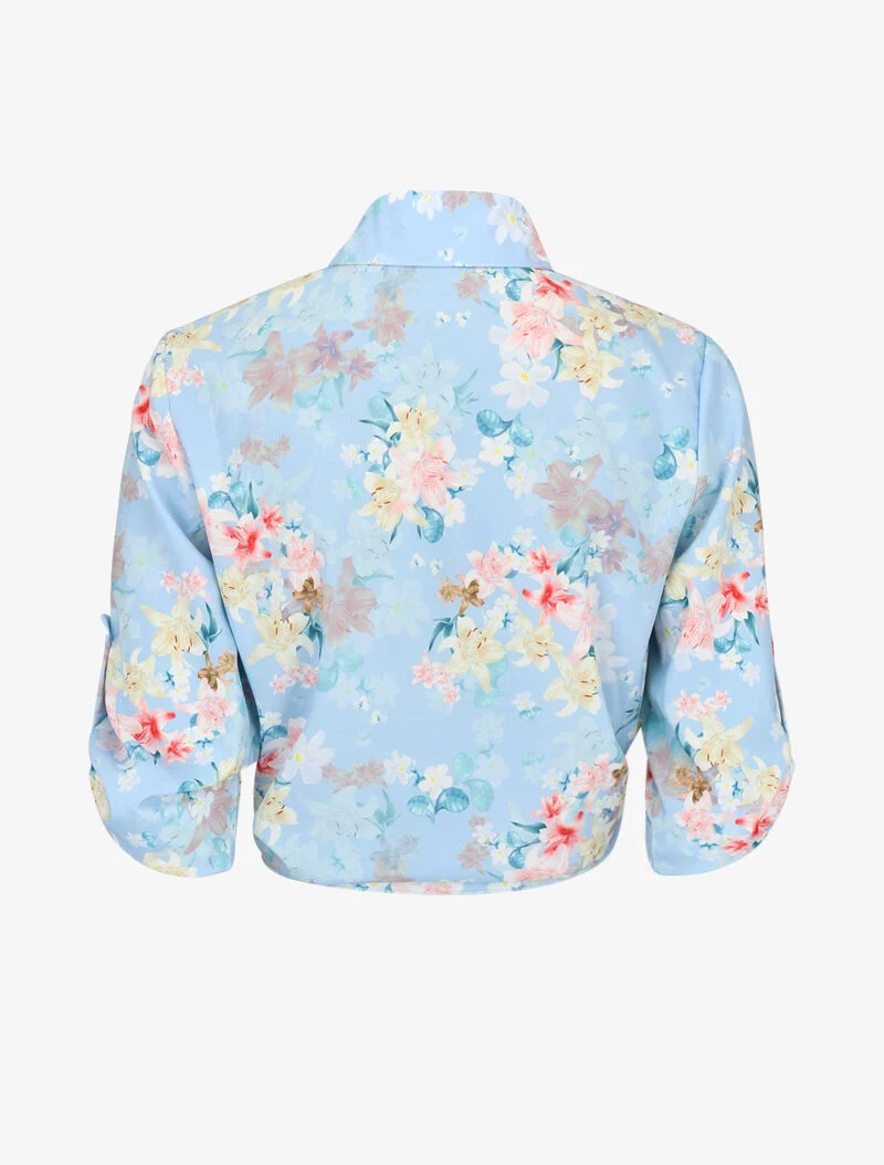 Bluse mit floralem Druck zum Binden - Hellblau