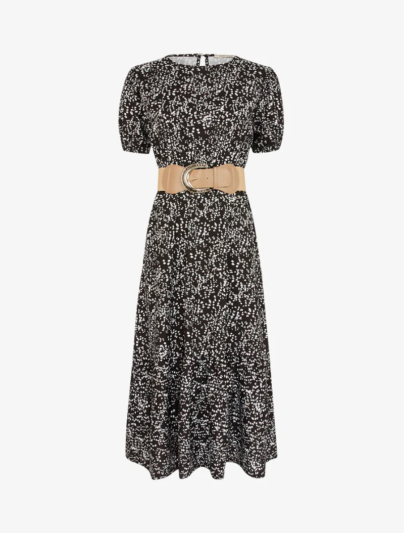 Geblümtes Kleid mit Ballonärmeln - schwarz