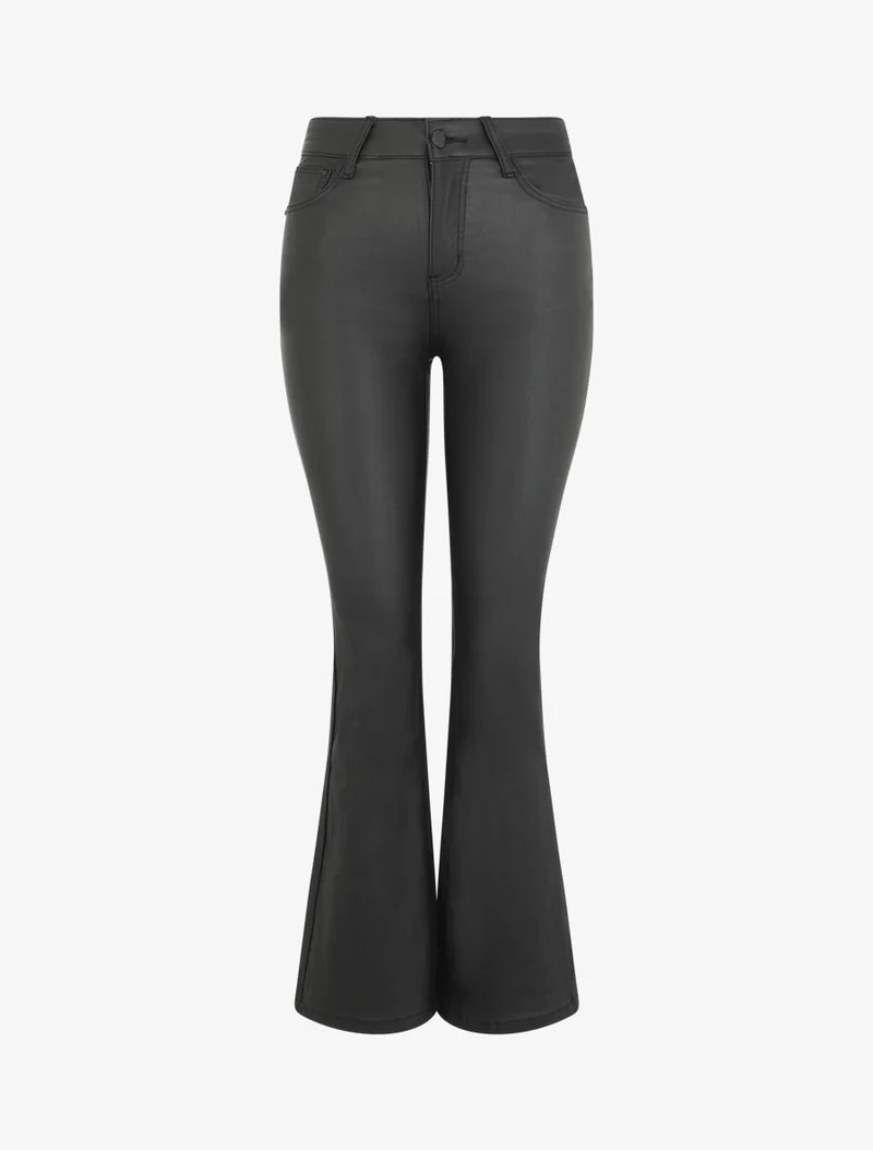 Kunstlederhose mit Schlag - Schwarz