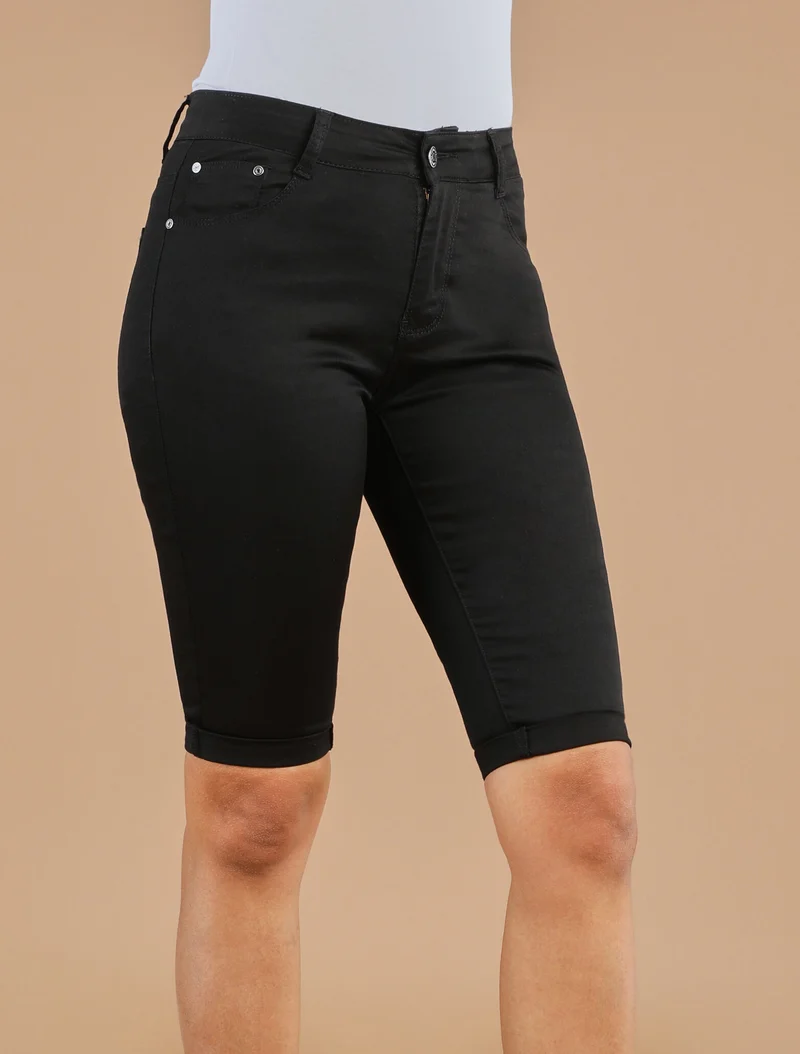Einfarbige Bermuda-Shorts mit geradem Schnitt - Schwarz