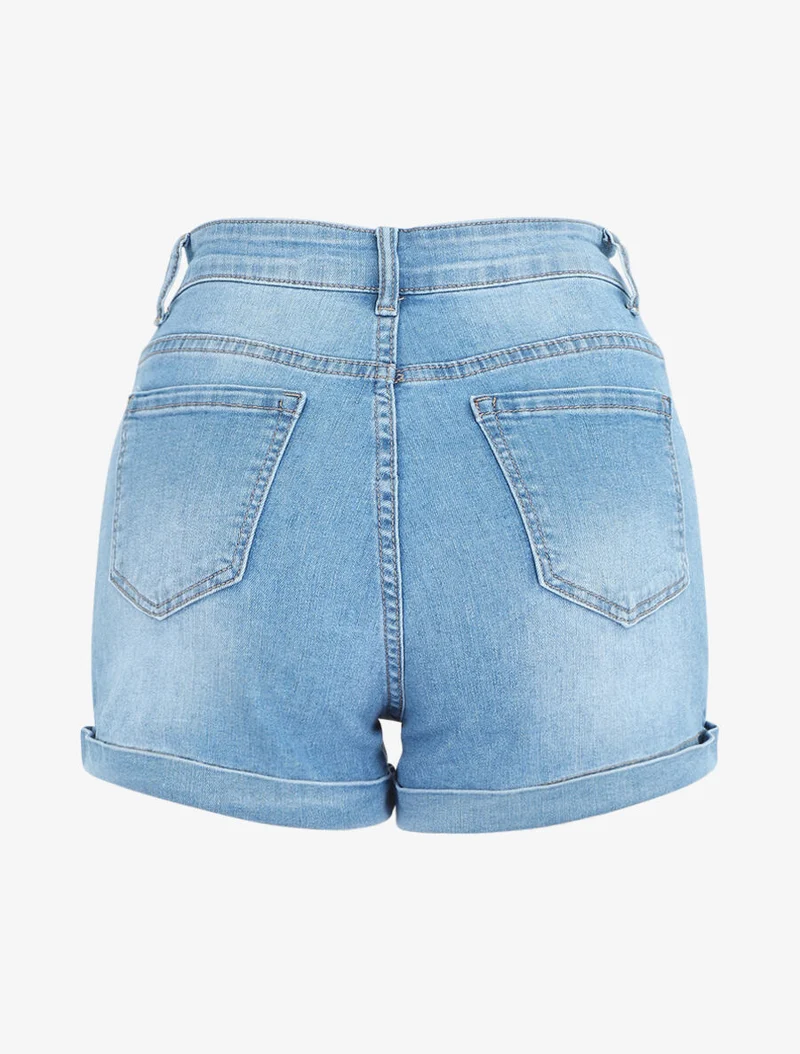 Jeansshort mit umgeschlagenem Saum im geraden Schnitt - Blau