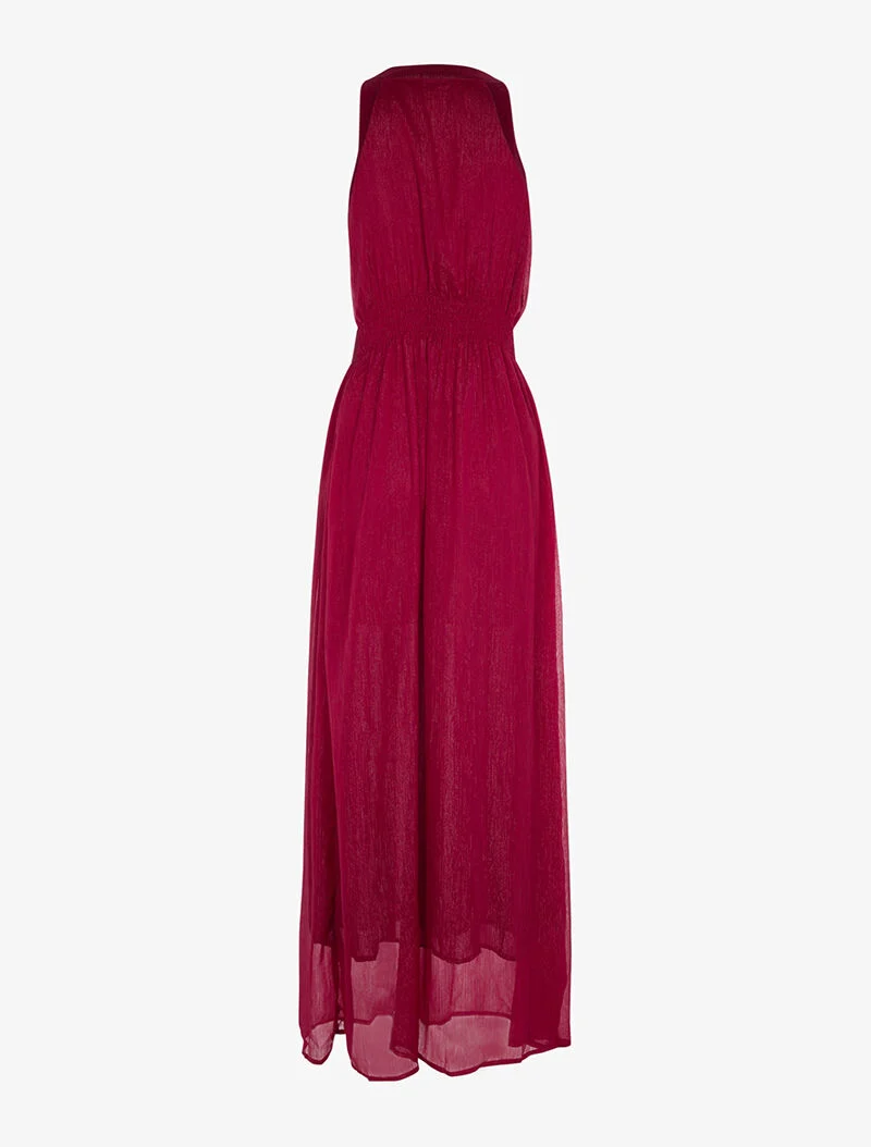 Langes Kleid mit Schmuckpassementen - Bordeaux