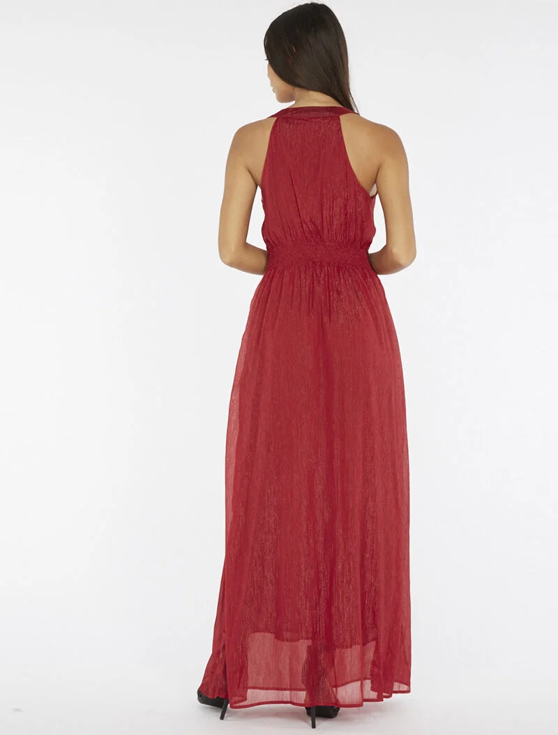 Langes Kleid mit Schmuckpassementen - Bordeaux