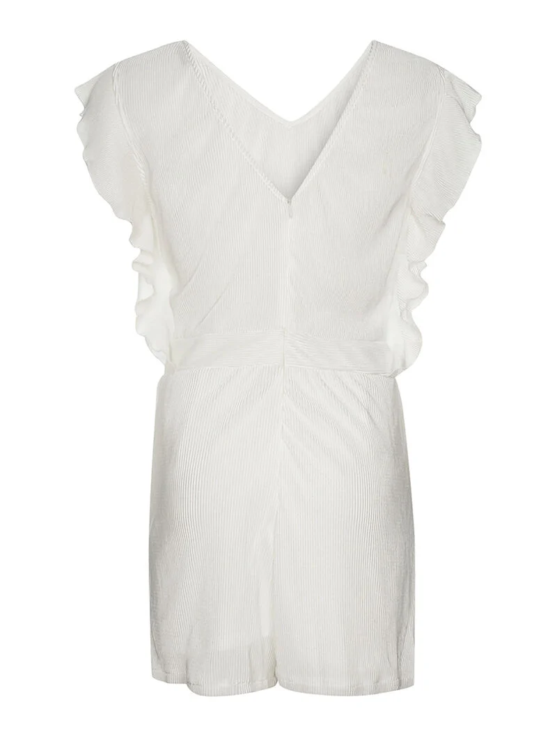 Plissierter Jumpsuit mit Rüschenärmeln - weiß